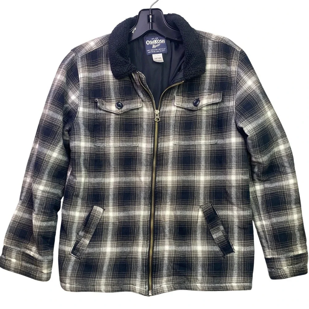 OshKosh‎ Bgosh Jacket Boys Large Plaid Flannel Full Zip Sherpa Outdoors Chore